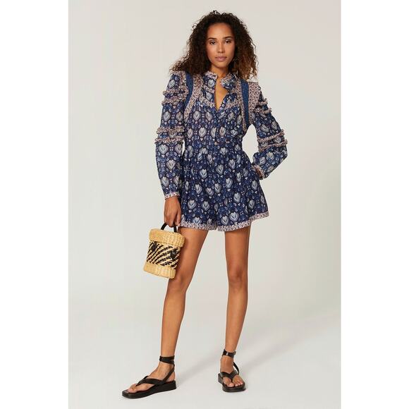 SEA Pants - SEA NEW YORK Brigitte Blue Printed Border Ruffle Romper Size 2